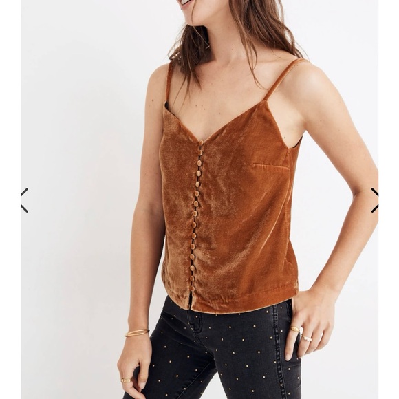 Madewell Velvet Button Down Mustard Brown Cami Size 4 - Picture 3 of 8